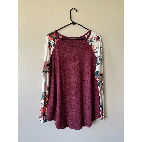 Flowy Maroon Floral Women's Fall Blouse - Picture 1 of 6